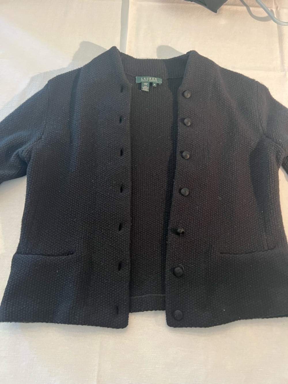 Lauren Ralph Lauren Black Knit Button Front Cardigan Lambswool M